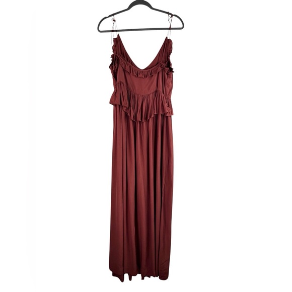 SWF Hannah Maxi Dress Ruffled in Indian Red Rust Color Size Large Rayon - Picture 3 of 8